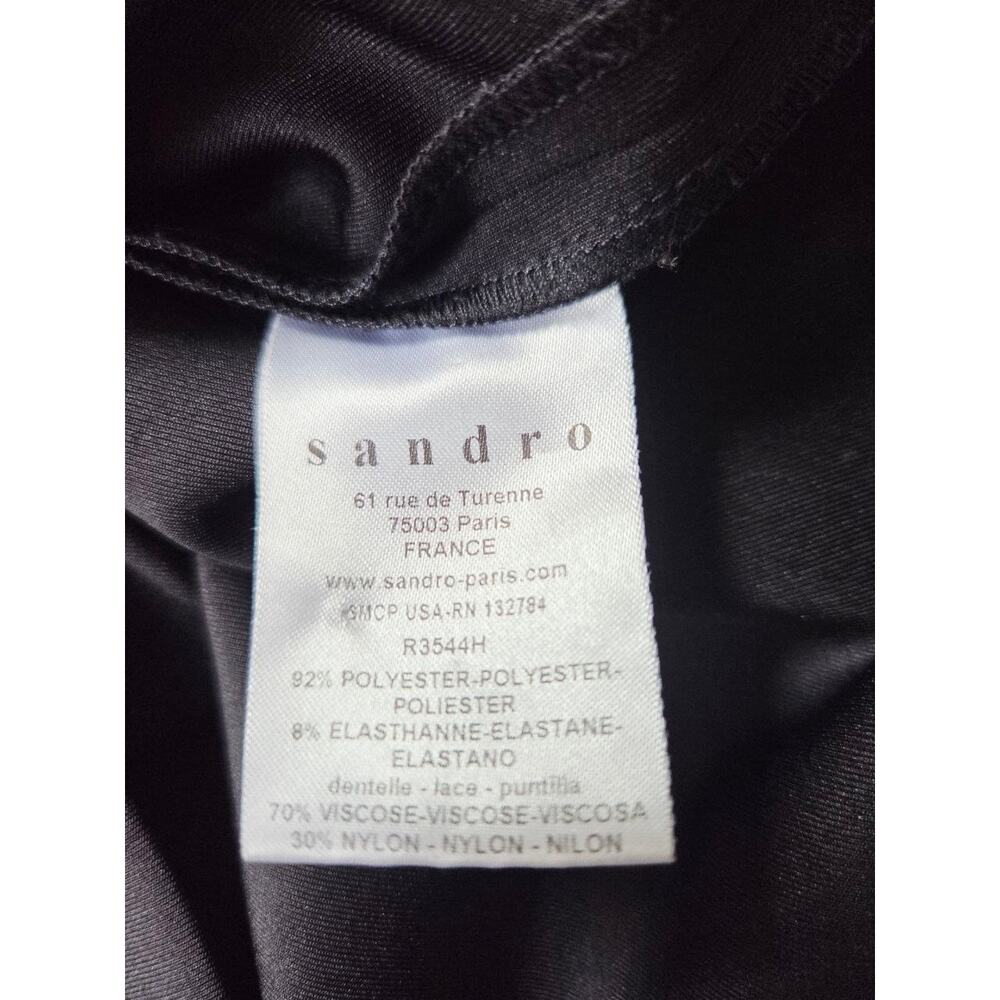 Sandro Black Mini Dress 4 Small Sheath Pencil Short Sleeves Lace Yoke - Picture 11 of 13